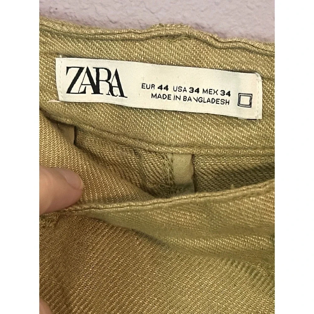 Zara Men's Yellow Trousers Pleated Pants Linen Blend Size 34